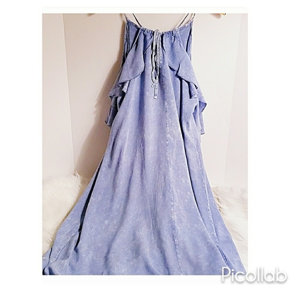 Ruffled Cold Shoulder Dress in "Washed Blue" - Picture 4 of 4